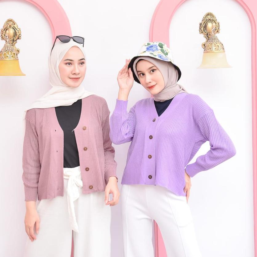 ✪ Cardigan Rajut Wanita Polos Kancing Crop Pendek Kardigan Cardy Outer Ootd Terbaru Kekinian STRADA 