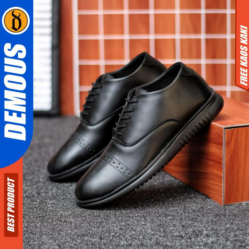 DEMOUS HATTE - Sepatu Formal Casual Pria Kulit PU Hitam Tali Pantofel Kerja