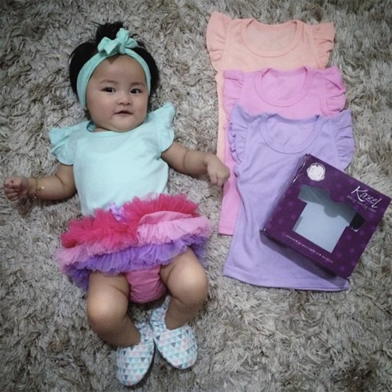 Kazel Tshirt Ruffle Warna Girl 4pcs Kaos Bayi Perempuan