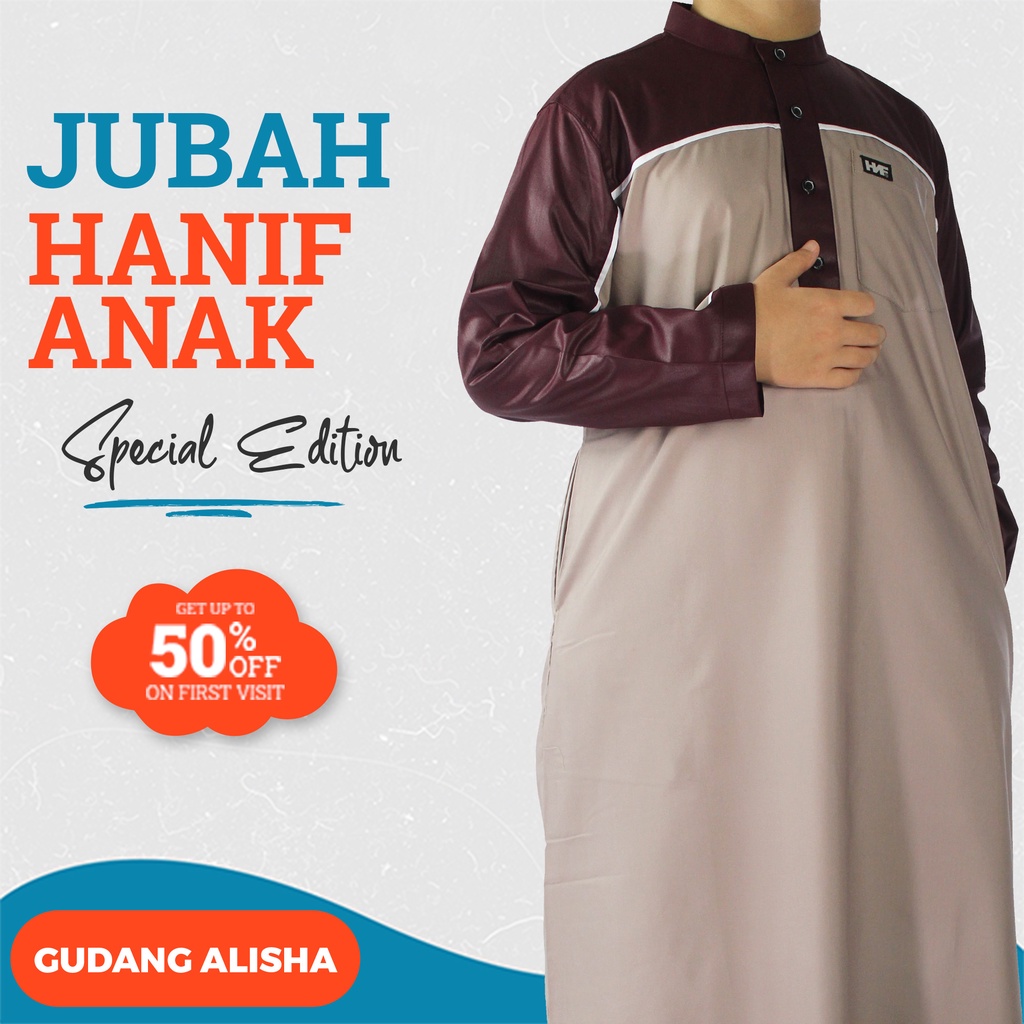 Baju Gamis Anak Jubah ikhwan Cowok Laki Laki Hanif Premium Warna Kombinasi Umur 4 Tahun - 8 Tahun Le