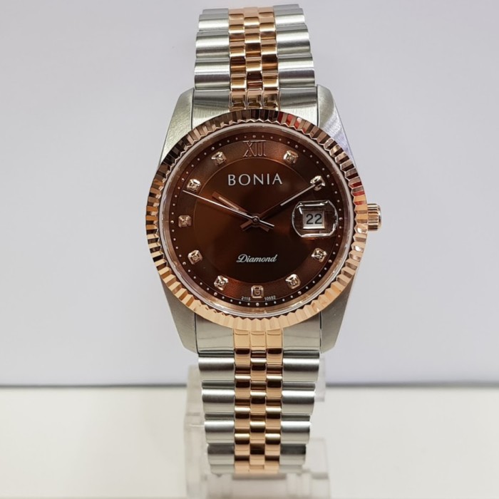 Jam Tangan Pria Bonia BNB10552-1643 Diamond Siver Rose Brown Stainless