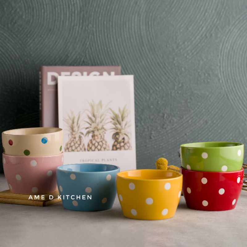 SALE Mangkok bijian keramik 4.5" motif polkadot