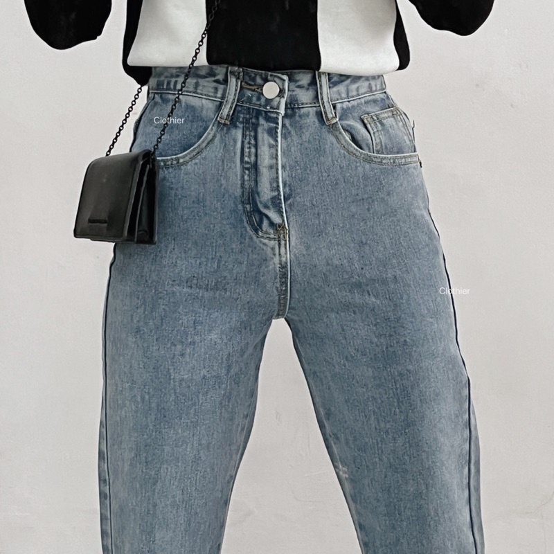 CLOTHIER - Lou Mom Jeans | Button Straight Blue Denim