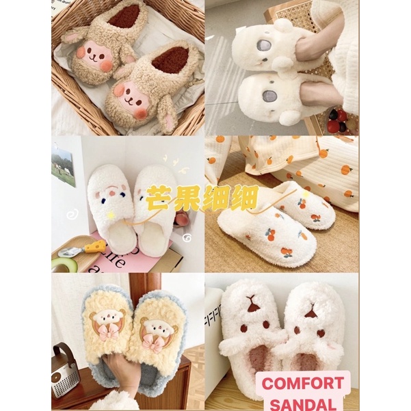 Sandal Bulu Premium/ Sandal Kamar Rumah Anti Slip Sandal Garis Comfy Modis Empuk Sandal Rumahan