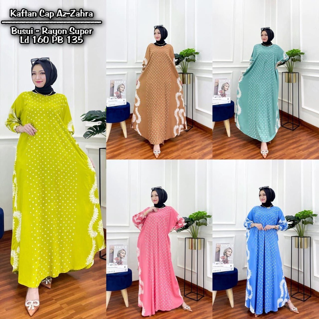 AZ-ZAHRA KAFTAN SIZE JUMBO XXXXL MOTIF CAP ENCIM WARNA SOFT BUSUI RESLETING DRESS WANITA KEKINIAN RAYON TEBAL BATIK PEKALONGAN