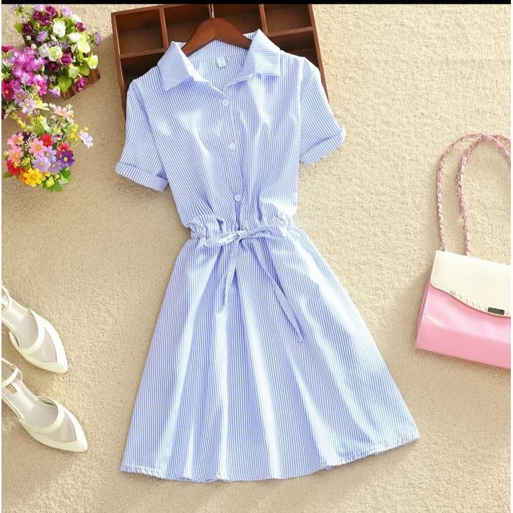TokoMilkan - Dress Baju Wanita  Motif Salur ERINA DRESS