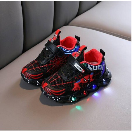 Dijamin Baru Sepatu anak SPIDERMAN NEW led gliteran manik manik kedap kedip  TERMURAH