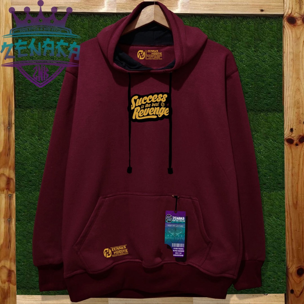 Zenaka Hoodie pria distro original bandung sablon Succes is the best revenge warna marun Sweater pria distro original