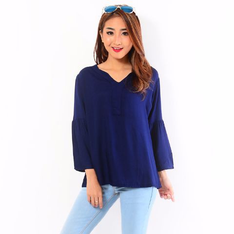 [Blouse Qiandra SW] blouse wanita rayon bangkok navy