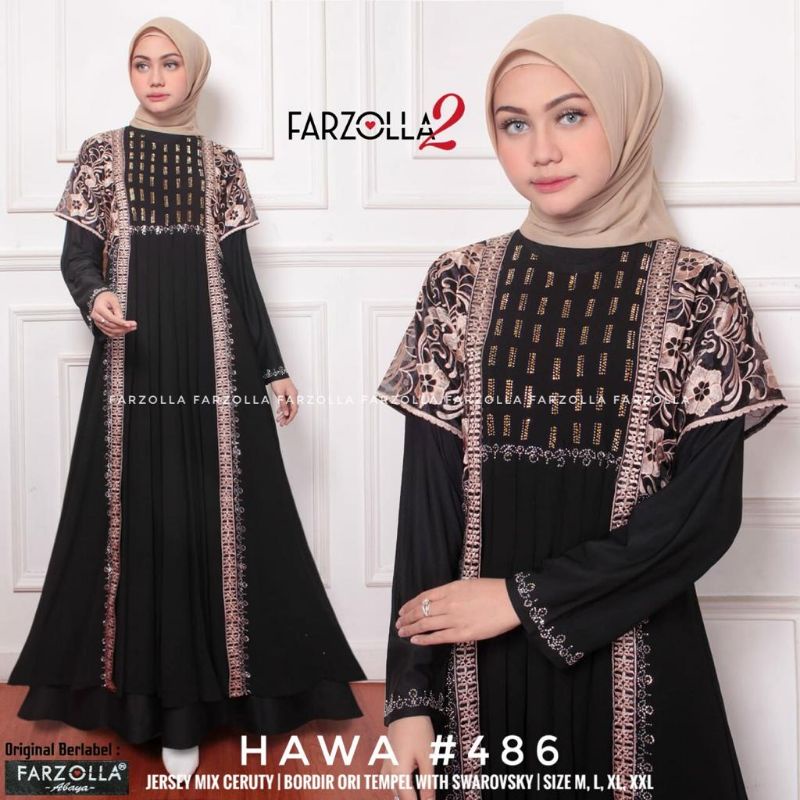 HAWA 486 BY FARZOLA2 / GAMIS ABAYA BAHAN JERSEY MIX CERUTY WARNA HITAM