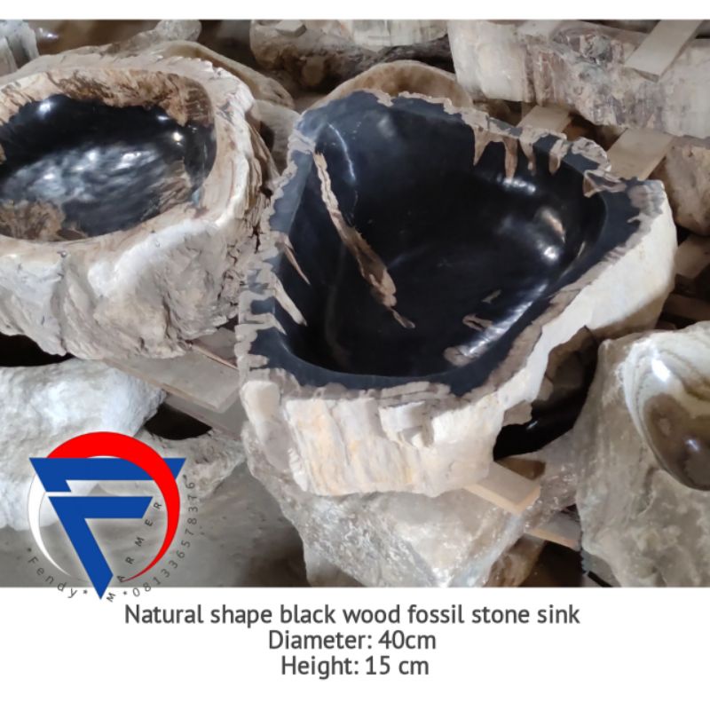 Washtafel batu fosil kayu hitam d40 t15 harga perbiji