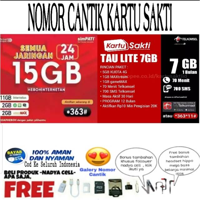 [ Bayar Di Tempat COD ] Kartu Perdana Nomor Cantik Telkomsel SIMPATI AS LOOP 4G Kartu Sakti