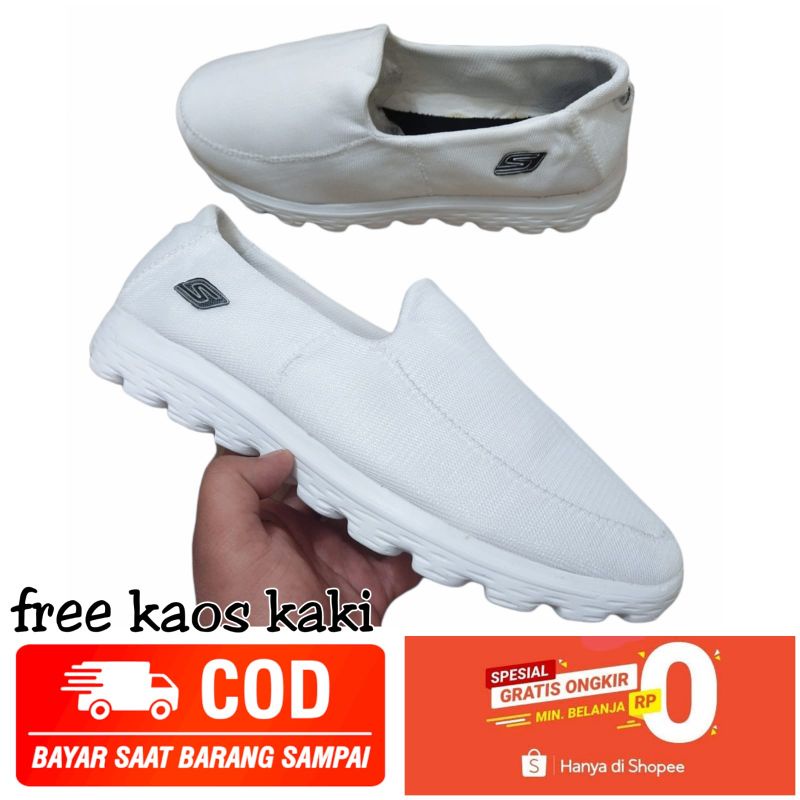 SEPATU SLIP ON PRIA FULL WHITE UKURAN JUMBO BIG SIZE 45 46 47 48 SKCHERSSS CASUAL SNEAKERS SLIP ON P