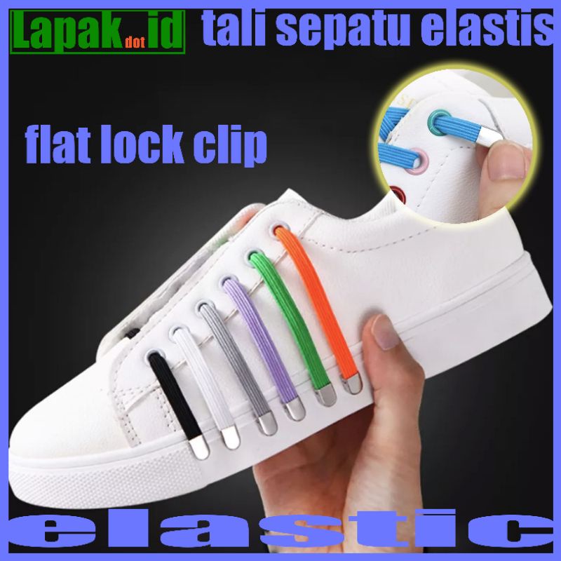 tali sepatu elastis slipon dengan metal clip lock