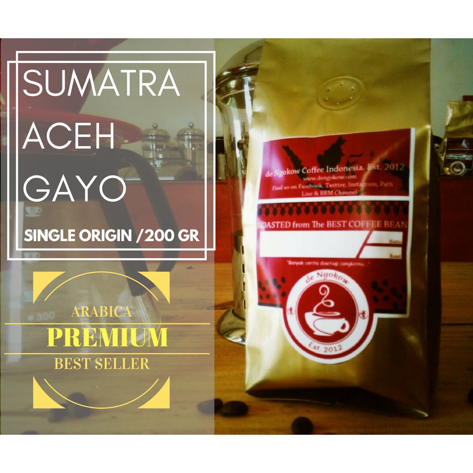 

Kopi Arabica Aceh Gayo, 200 gr Premium Coffee Beans by de Ngokow Roastery (Biji/Bubuk)
