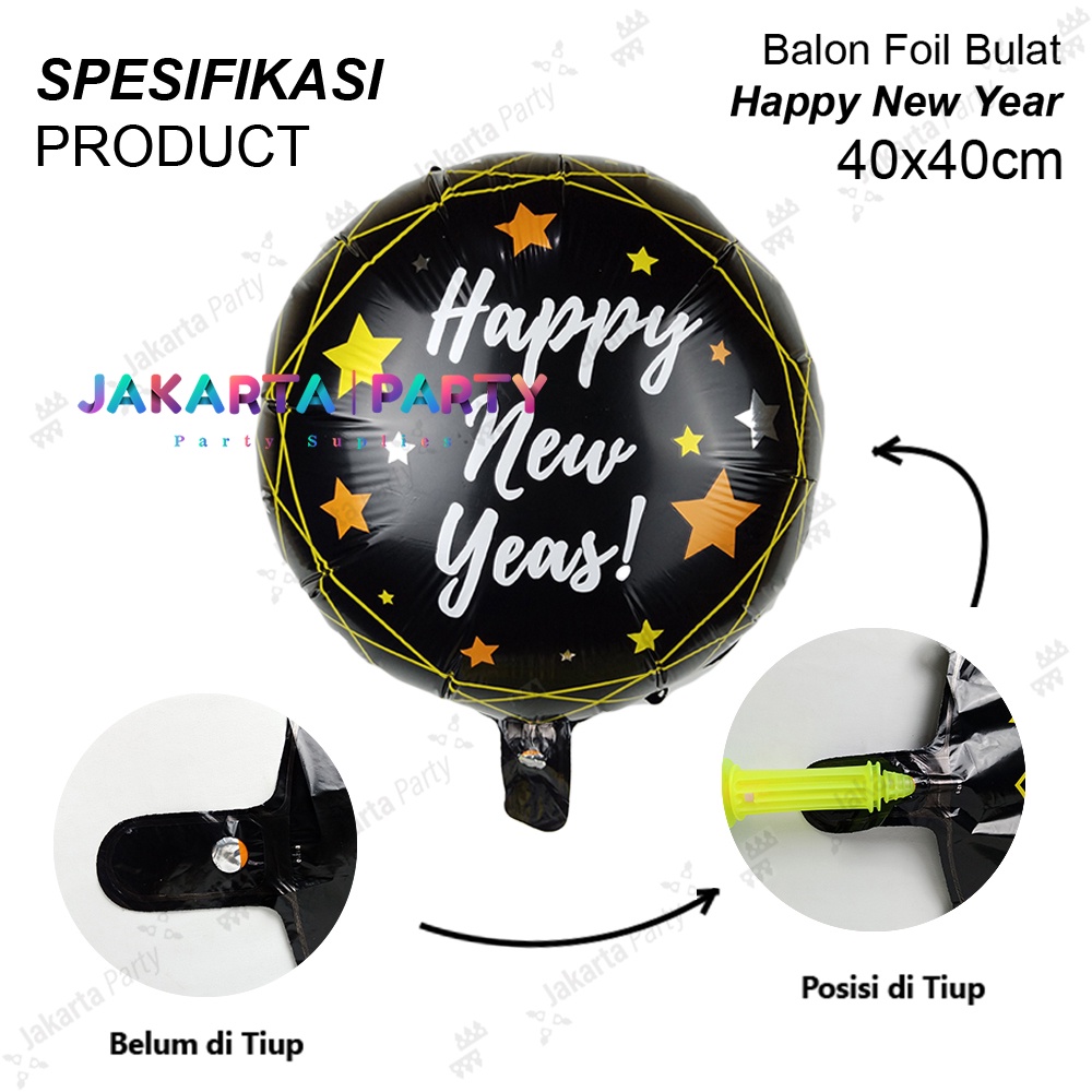 Balon Bulat Happy New Year #2 / Balon Foil Bintang / Balon Bintang