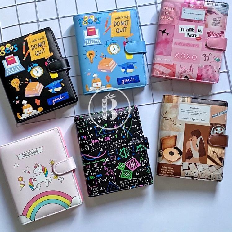 

7o2Nc--Bindermu READY Binder NEW 04 Printing Motif Aesthetic Quotes Unicorn Kartun KPOP Doraemon Stitch Bahan Kulit Anti Air 20ring A5 26ring B5 6ring A6