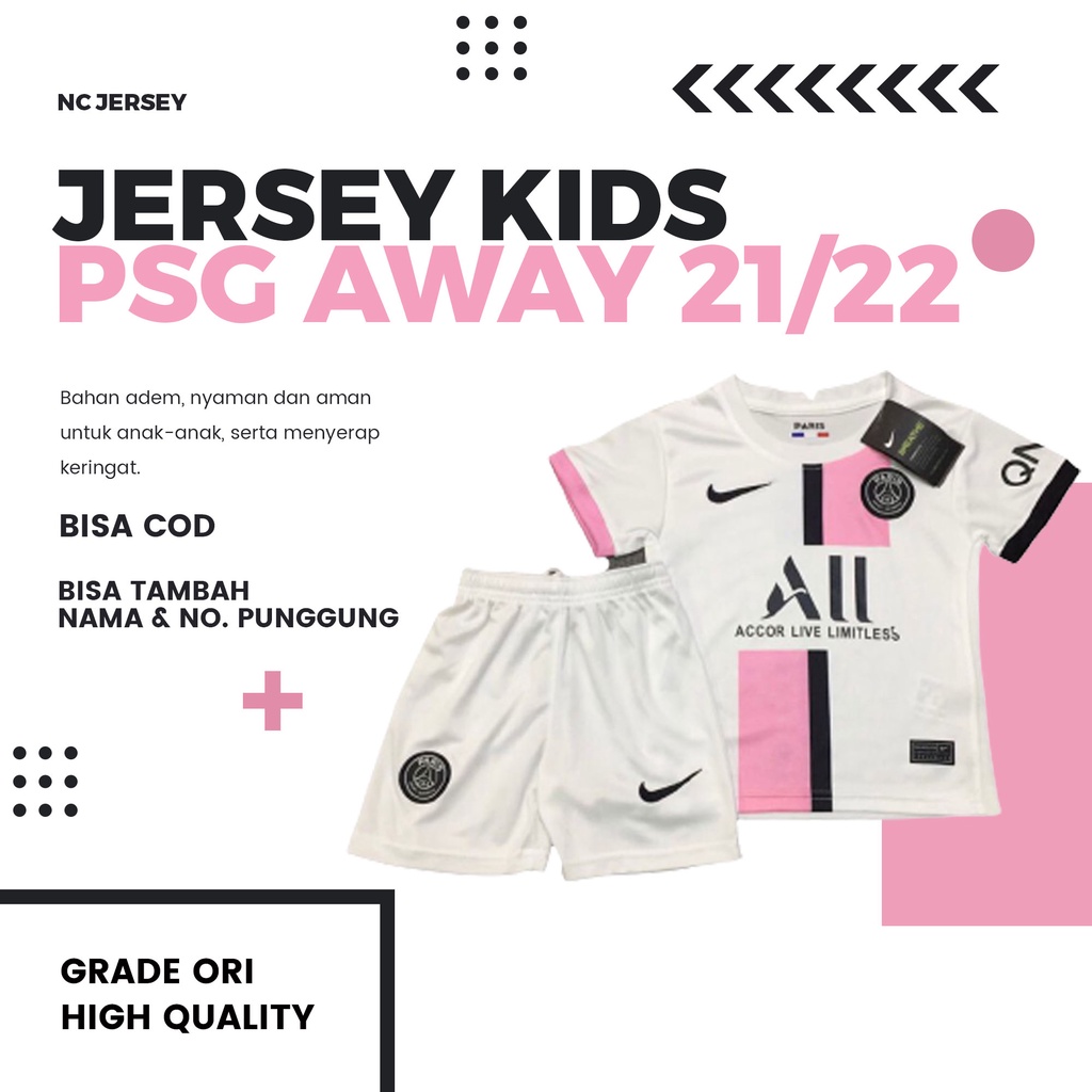 Baju Setelan Jersey Bola Anak Kids PSG Away 2021 2022 Grade Ori Import High Quality Premium Terbaik 