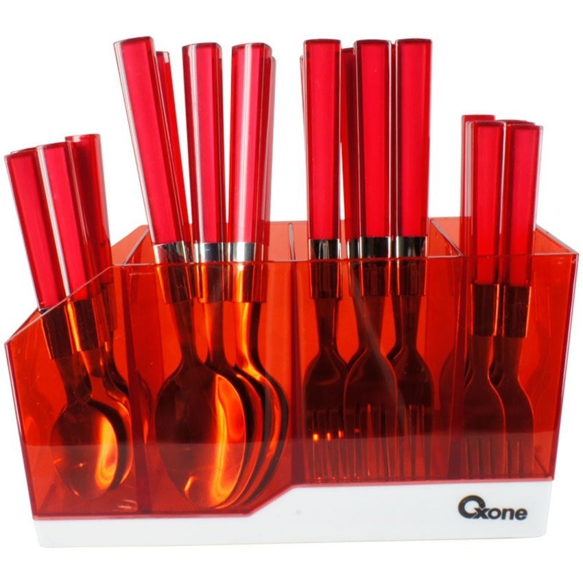 Oxone Ox-9200 Sendok Garpu Set Stainless Tempat Wadah Bagus Ox 9200 Alat Makan Spoon Ungu Merah