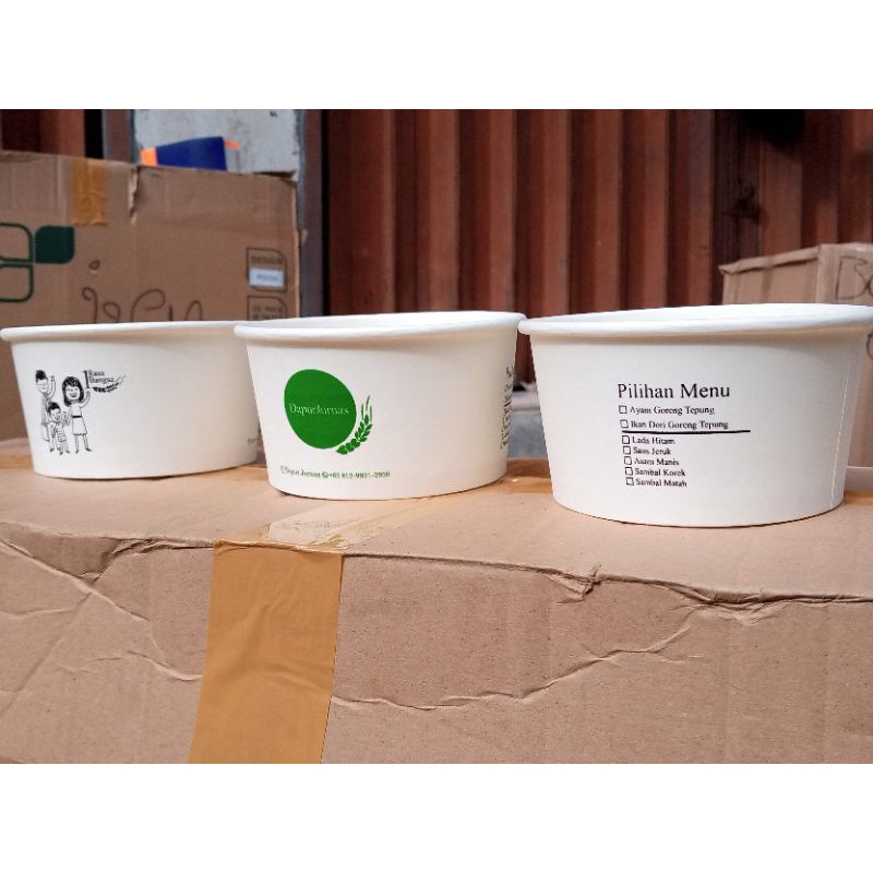 paper bowl 650ml + tutup sablon logo custom@ 1000 pcs