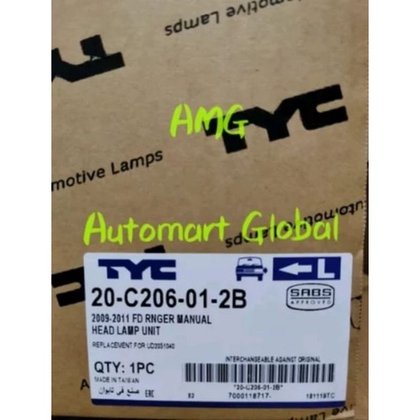 head lamp lampu depan ford ranger 2009-2011 tyc asli