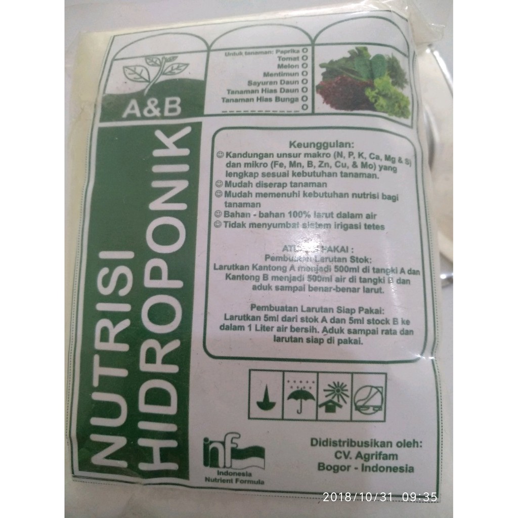 Nutrisi AB Mix Khusus Sayuran Hidroponik 500 ml