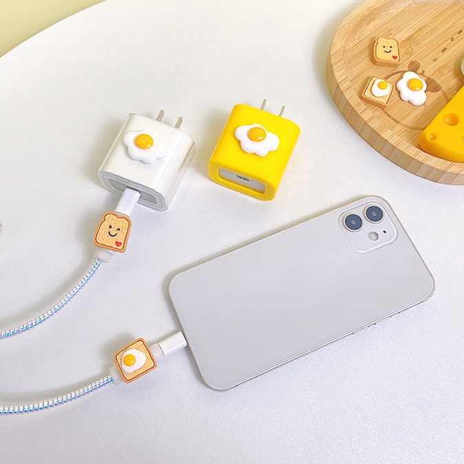 Case Pelindung Kabel Data / Charger USB 20W Bentuk Kartun Telur Goreng