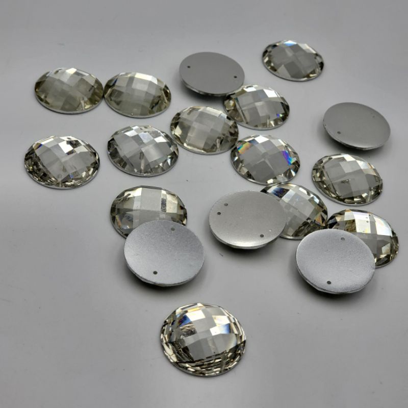 DIAMON KRISTAL RESIN MOTIF BULAT UKURAN 20 MM /2 CM WARNA PELANGI AB DAN PUTIH  KUALITAS BAGUS PER LUSIN