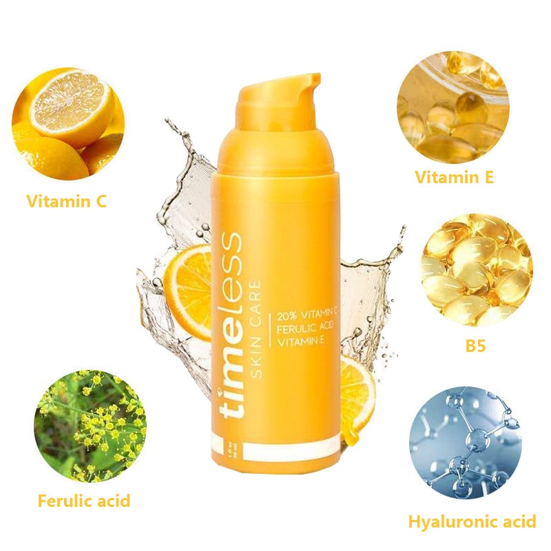 TIMELESS Skin Care Abadi 20% Vitamin C + E + Ferulic Acid (CEF) Serum Whitening Perawatan Kulit Kering Sensitif Anti Penuaan