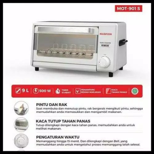 Oven Toaster MOT 901S Maspion 901 S Pemanggang Listrik 9 Liter 500W original