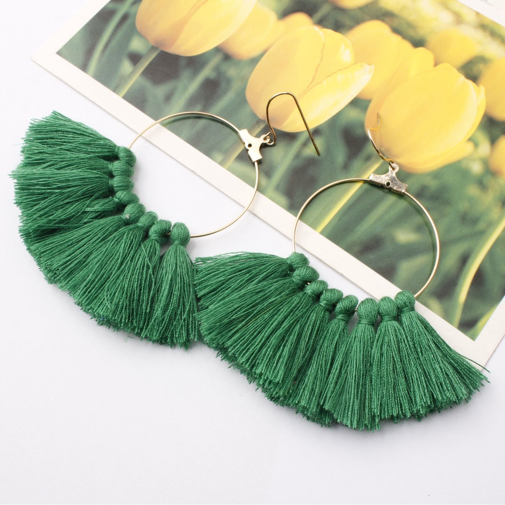 Untuk baru sederhana berbentuk kipas rumbai anting-anting temperamen panjang fringe ornamen bohemian