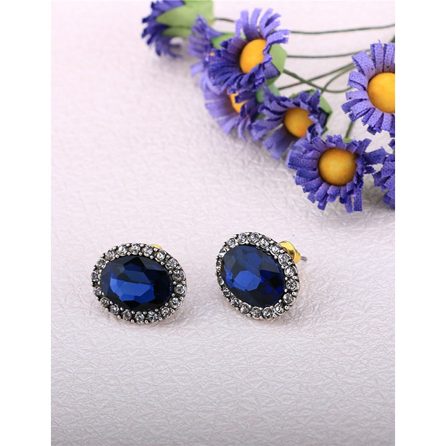 LRC Anting Fashion Royal Blue Gemstone Full Of Earrings D55155