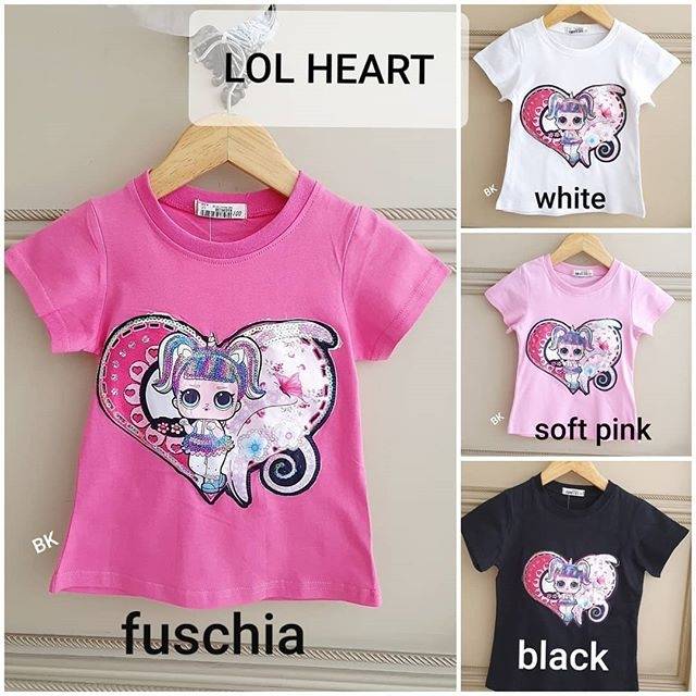 KAOS ANAK IMPORT KOREA MOTIF LOL LUCU BAGUS TEBAL MURAH SEQUIN