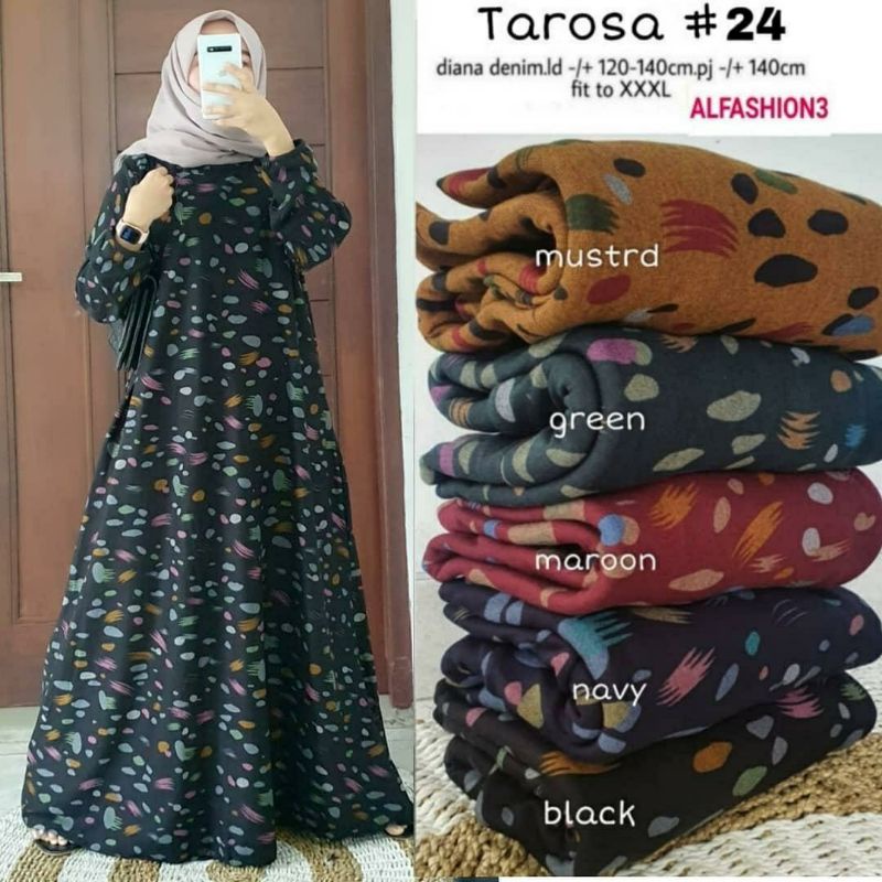 Tarosa #24 Maxy, GAMIS WANITA MUSLIM JUMBO CANTIK FIT XXXL LD 120-140 BAHAN DIANA DENIM TERMURAH MODIS TERLARIS OOTD