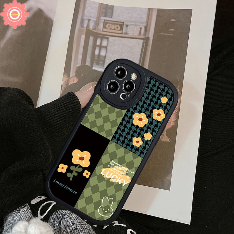 Casing Bunga Retro Mewah Redmi Note8 9 9s 10s 11 10 11s 11Pro 9pro 10pro Max Redmi 12C 9T 10 10C 9C NFC 9 9A POCO X3 Pro M3 X3 NFC Houndstooth Jahitan Kotak-Kotak Soft TPU Case