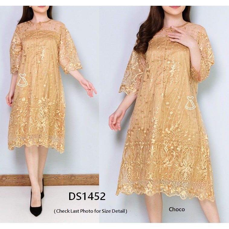 DS1452 - DRESS PESTA TILE BRUKAT DRESS WANITA NATAL MARUN MERAH DRESS KONDANGAN GOLD ROSEGOLD