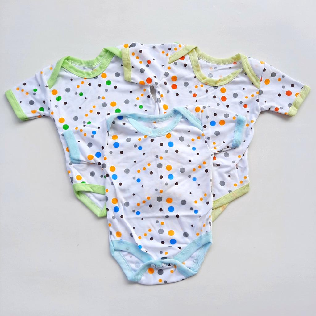 3 Potong Bodysuit Jumper Bayi Baru Lahir 0 3Bulan Unisek Lembut Berkualitas Motif Polkadot