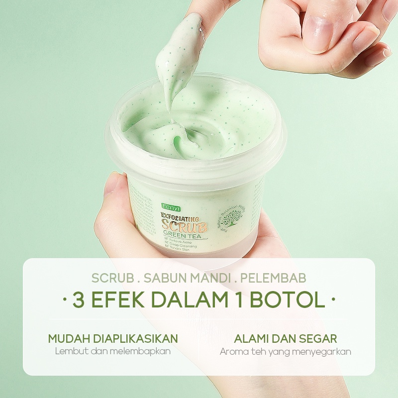 BPOM Fenyi Green Tea Scrub Wajah Pengelupasan Kulit Mati Menghaluskan Membersihkan Pori-pori Memutihkan 100g