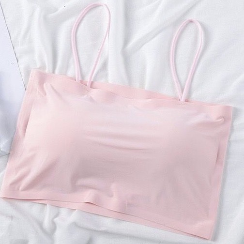 Blackpink Bra Kemben Ice Silk BH Tanktop Atasan Wanita Tali Tanpa Kawat Tengtop Tank Top Cewek Seamless Crop Top 1010-PINK