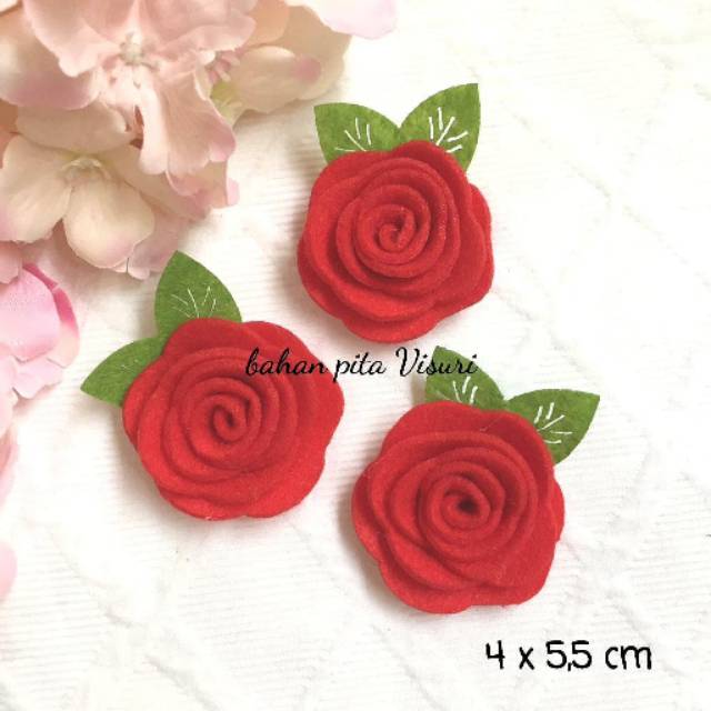 Bunga Flanel Rose Dua Daun