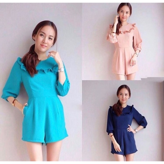 Jumpsuit biru tosca good quality barang import premium bangkok