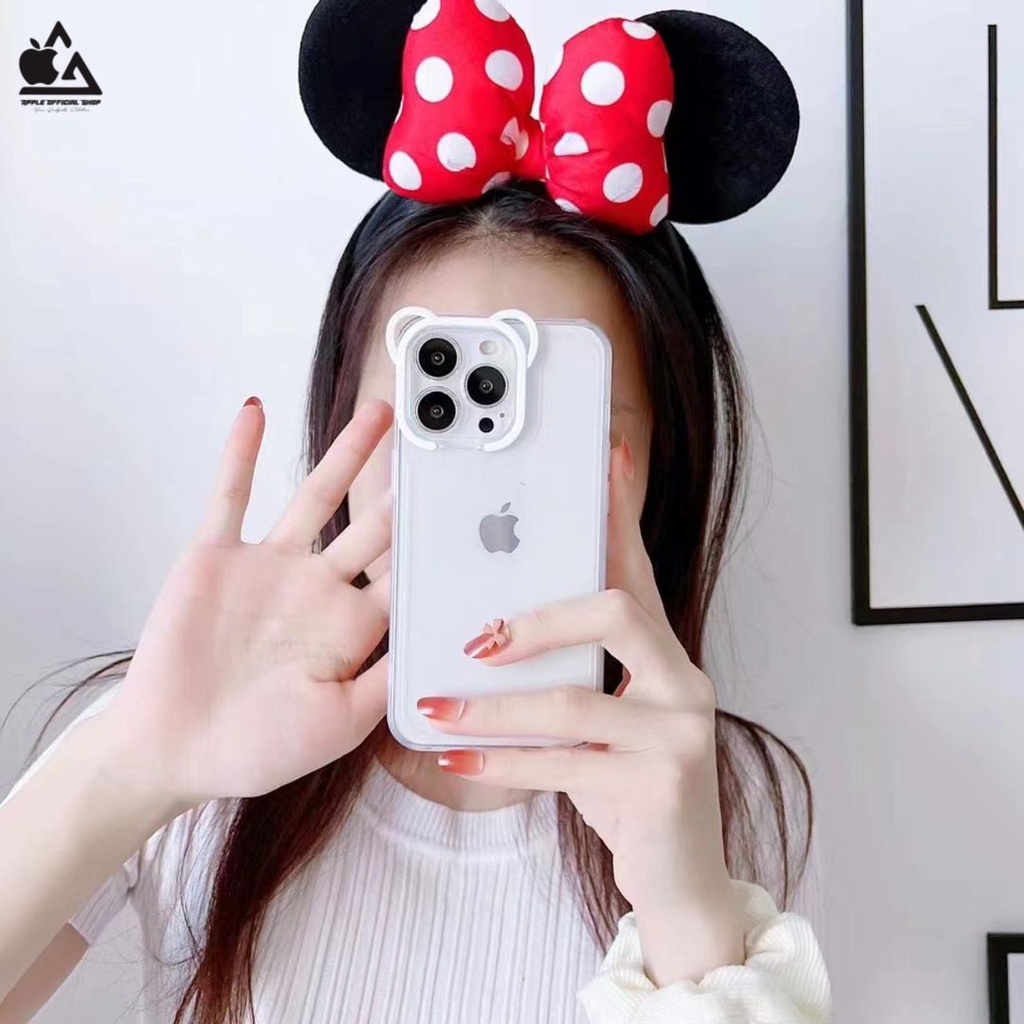 Softcase Lucu 3D Ear Frame Standing iPhone 13 PRO MAX 12 PRO MAX 11 PRO MAX XR X XS MAX 7 7+ 8 8+ SE 2 3 6 6+ Soft Clear Case Ear Bear Frame Camera Stand Bening SILIKON Kamera Protection