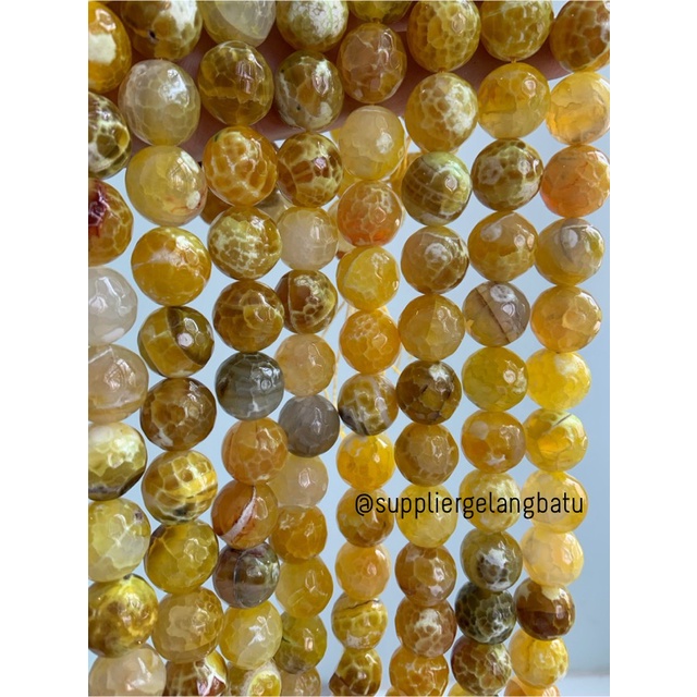 bahan soft yellow agate cutting 16mm natural corak akik alam faceted