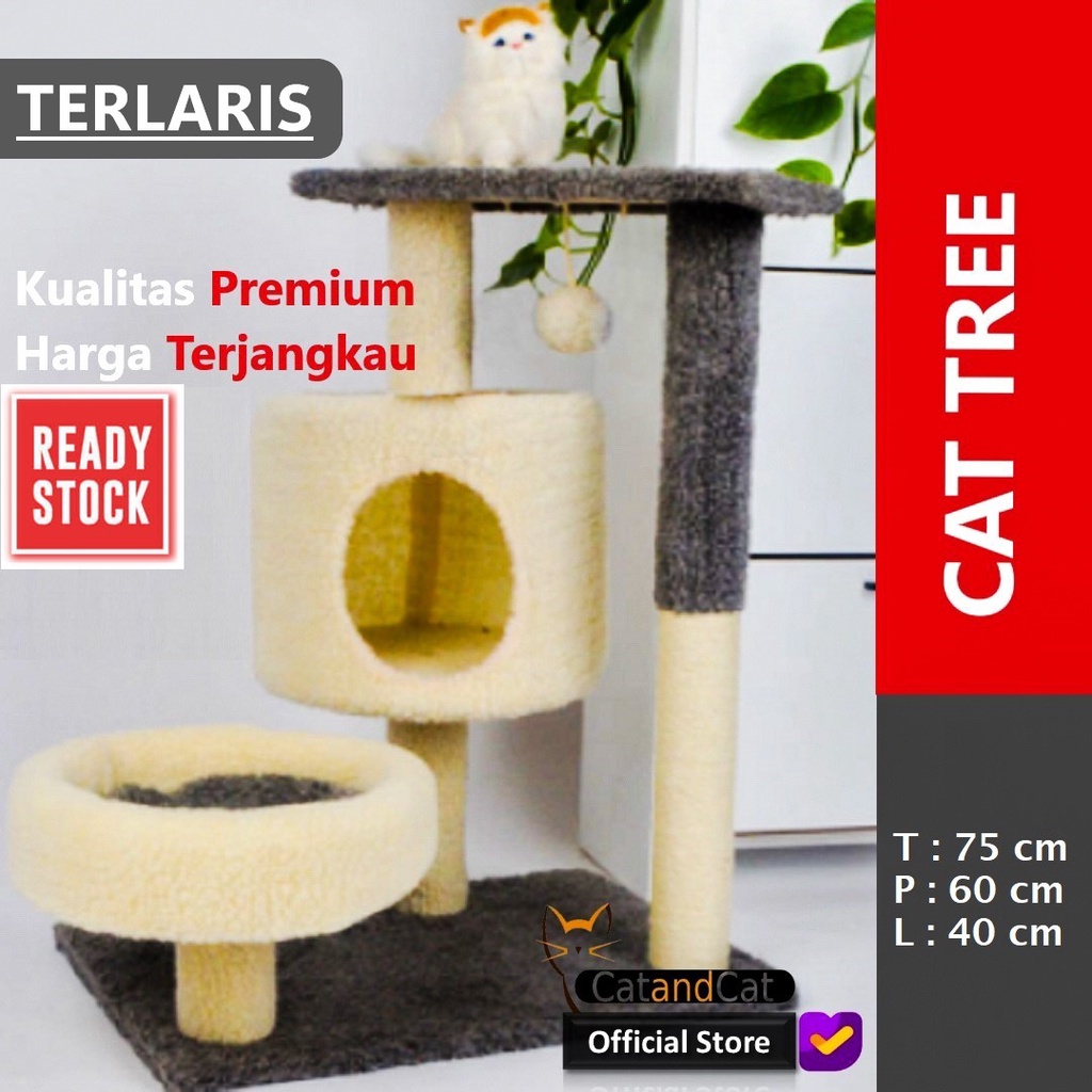 Cat Tree premium, elegan dan minimalis, bahan lembut dan struktur kuat