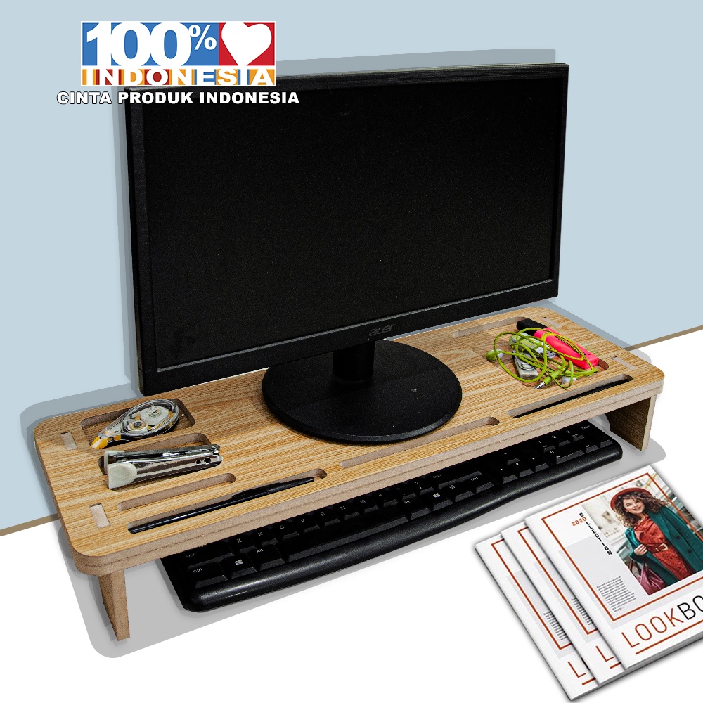 Meja Stand Tatakan Monitor Komputer Serbaguna Desktop Storage Organizer MDF - LC053