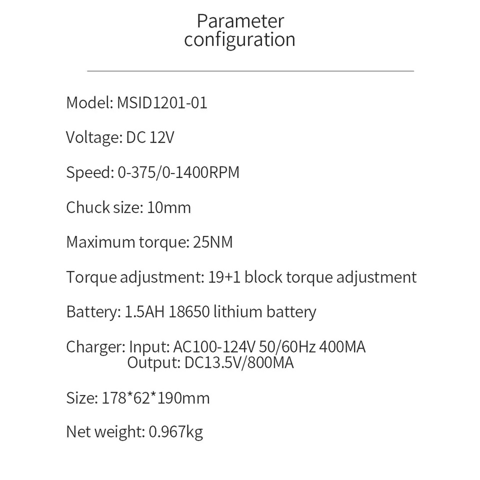 MASI CRAFTSMAN - Bor Elektrik 12V Non-Impact Type - MSID1202-01