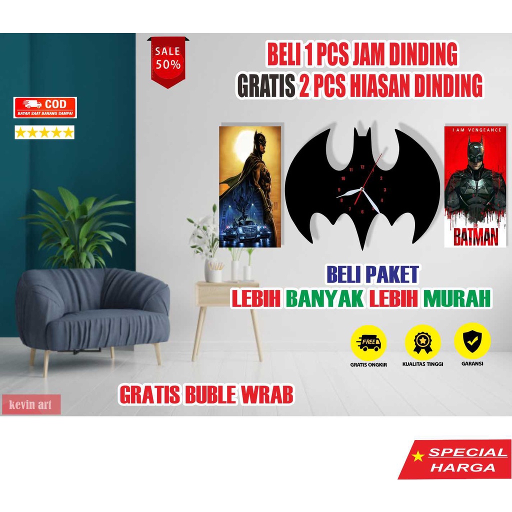 JAM DINDING BESAR KARAKTER BATMAN LOGO SUPERHERO GRATIS HIASAN DINDING 1 SET DEKORASI DINDING PAJANGAN DINDING  AKSESORIS KAMAR TIDUR RUANG TAMU UNIK DAN KEREN AESTHETIC GLOW IN THE DARK MINIMALIS ARTISTIK TEMPEL TEMBOK STIKER DINDING WALL DECOR MURAH