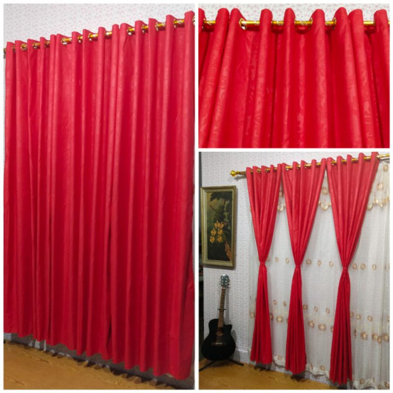 Gorden Pintu Jendela Polos Embos Smokering12 Ring Ukuran 135x220cm Hordeng Tirai Dekorasi Rumah Minimalis Modern