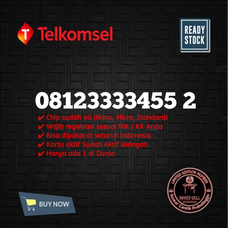 NOMOR CANTIK SERI NAIK URUT 12345X SIMPATI 0812 3333 KWARTET TELKOMSEL RAPI MURAH