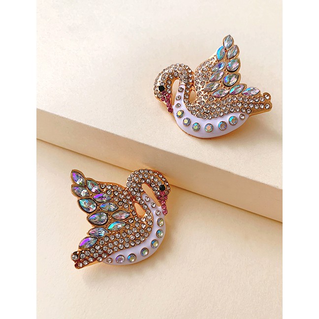 LRC Anting Tusuk Fashion Swan Full Diamond Swan Hollow Alloy Earrings K43588